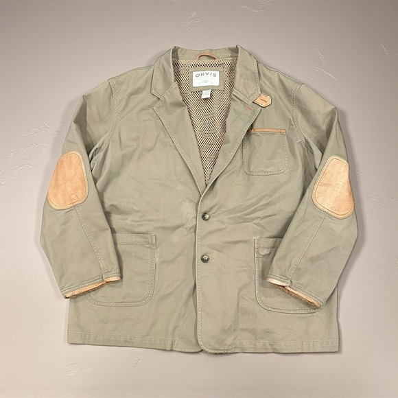 Orvis Zambezi Twill Safari Blazer Jacket 54 Tan Leather Elbow Patches Hunting 3X